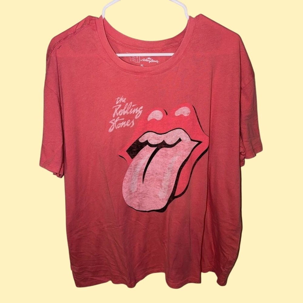 Time and Tru Rolling Stones Graphic T-Shirt XL Pink Short Sleeve Rock Band Tee‎
